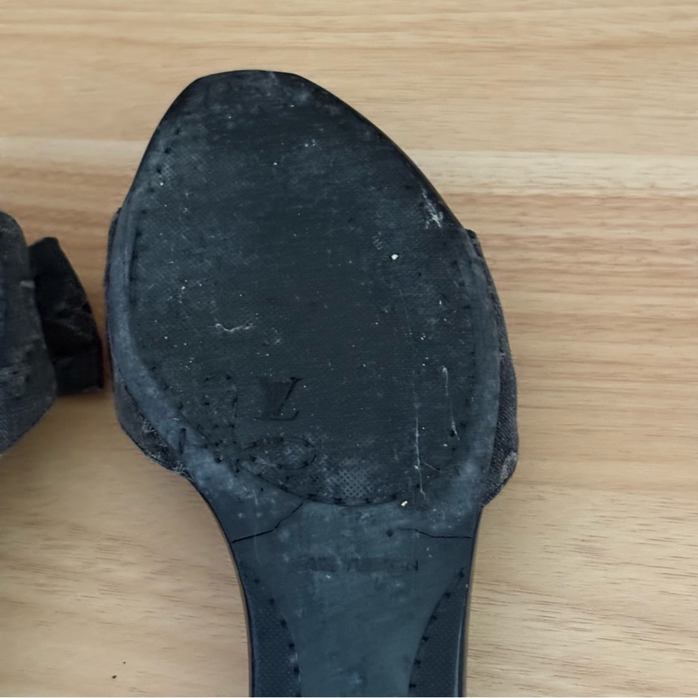 LOUIS VUITTON sz 7 37 Black Denim Bow Flats Sandals - Picture 11 of 14